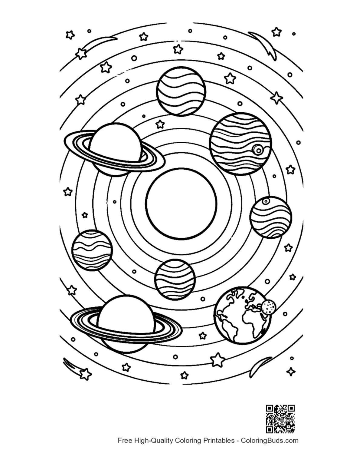 Printable planets coloring sheet for kids