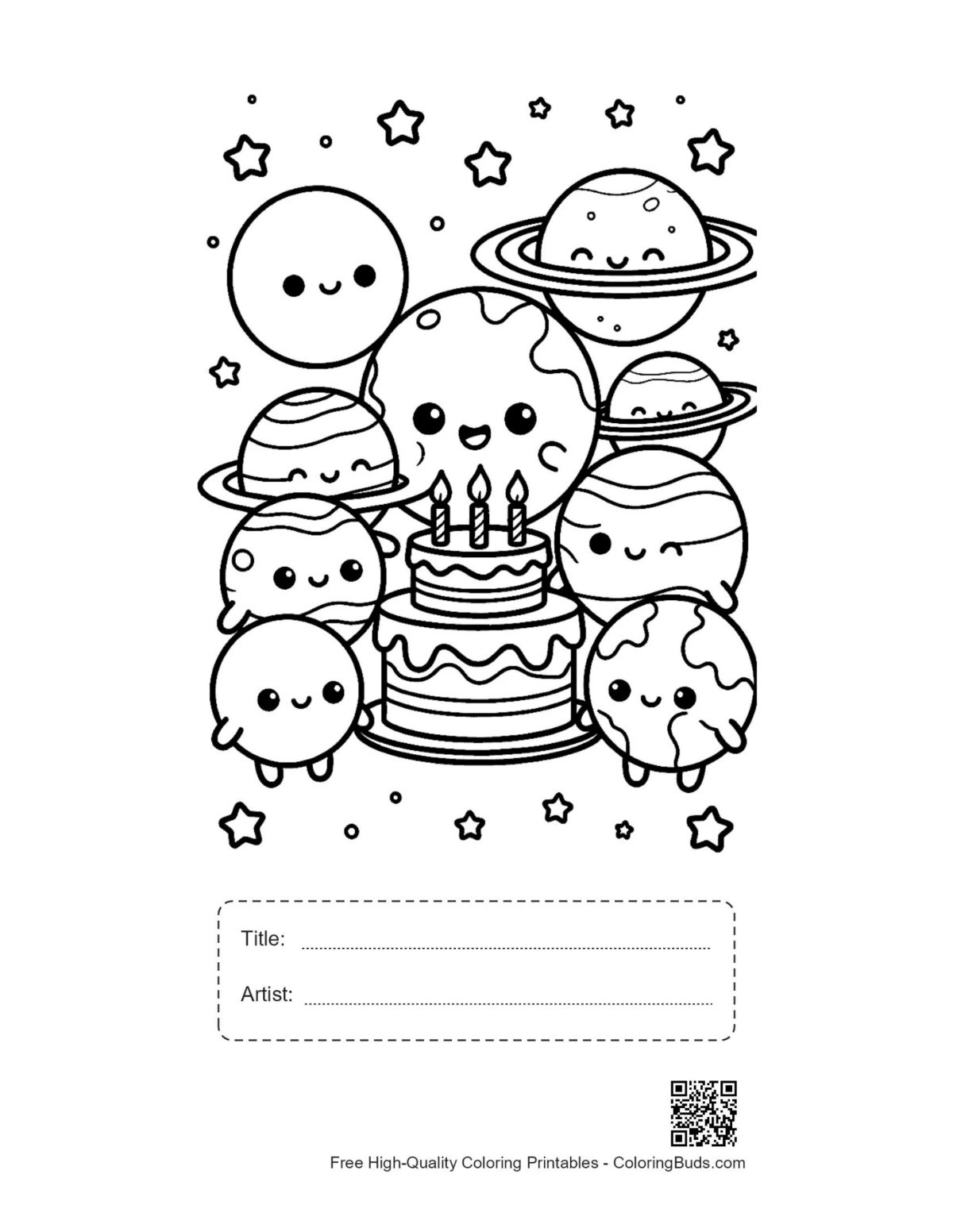 Kids planets printable with title artist box