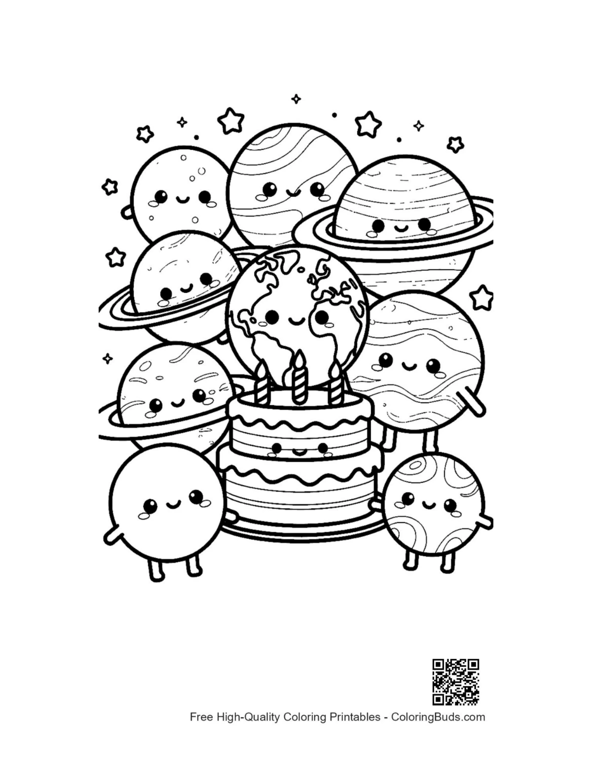 Planets printable coloring page for kids