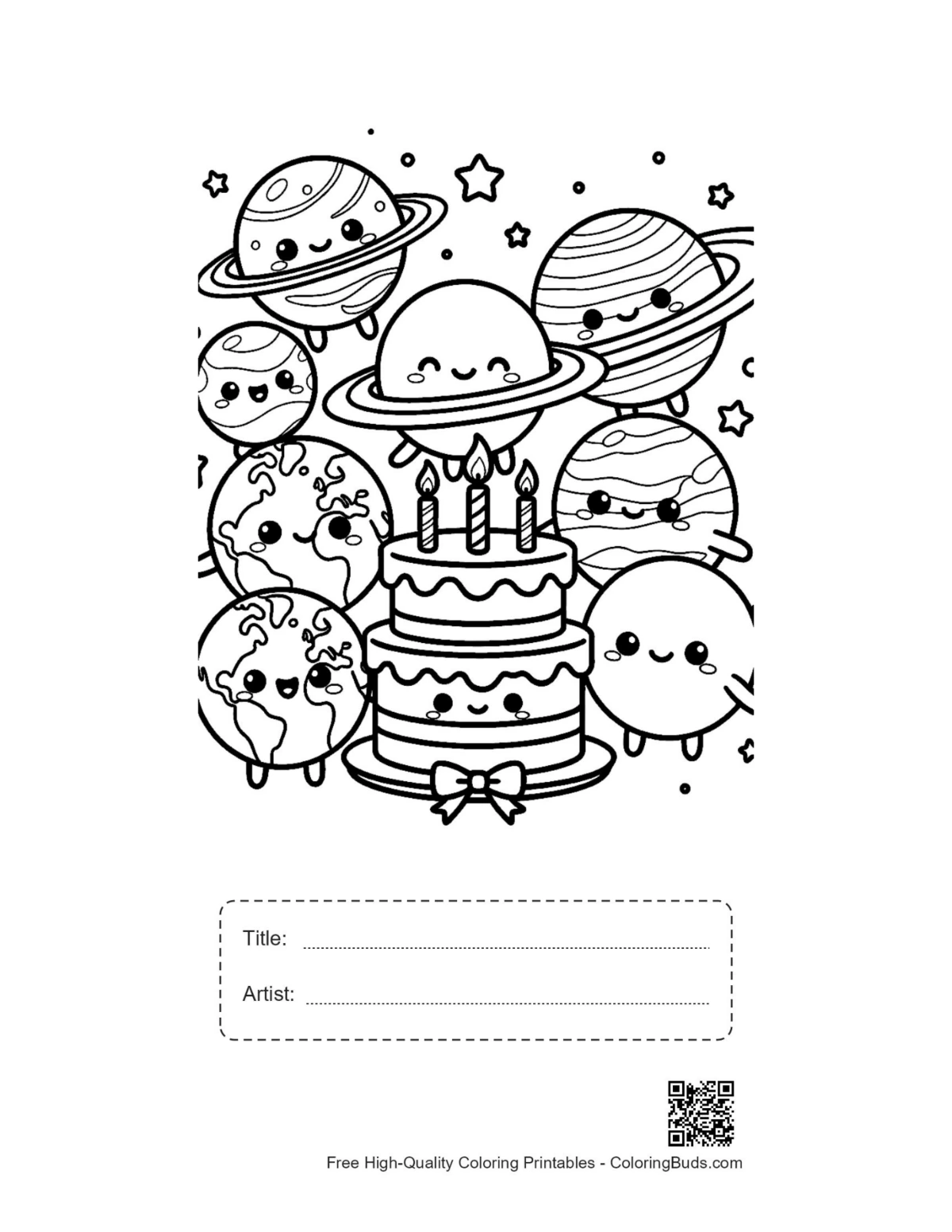 Cute planets printable with title and artist box