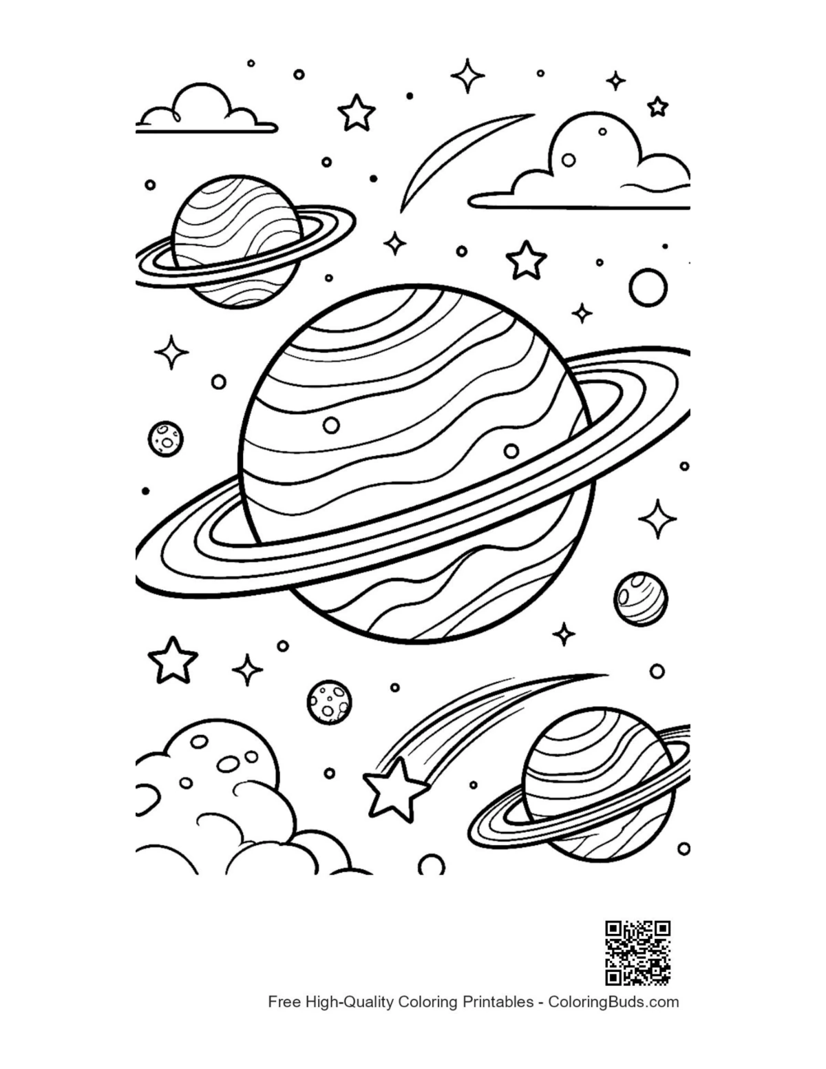 Textured planet coloring page with orbit rings