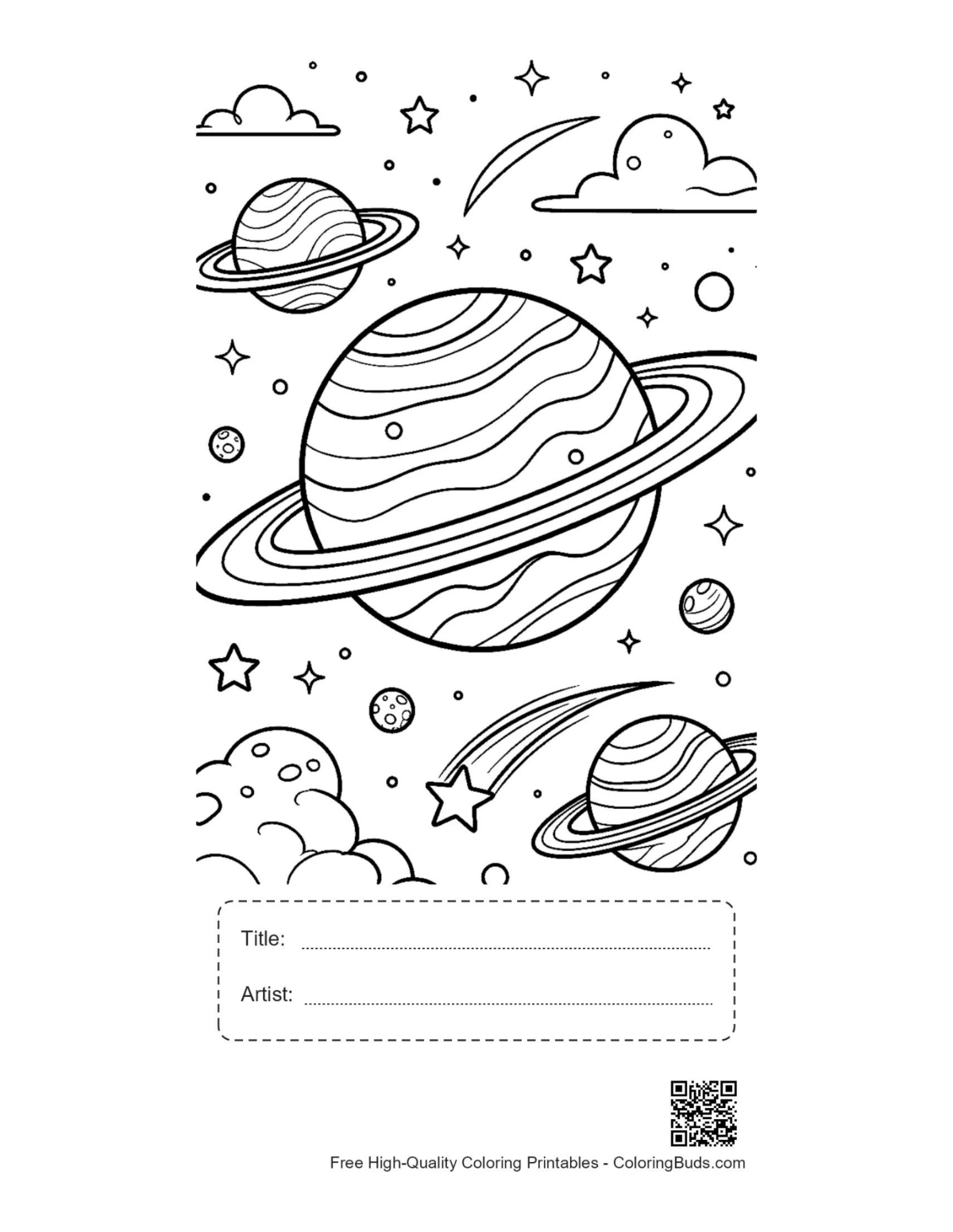 Textured planet printable with title artist box