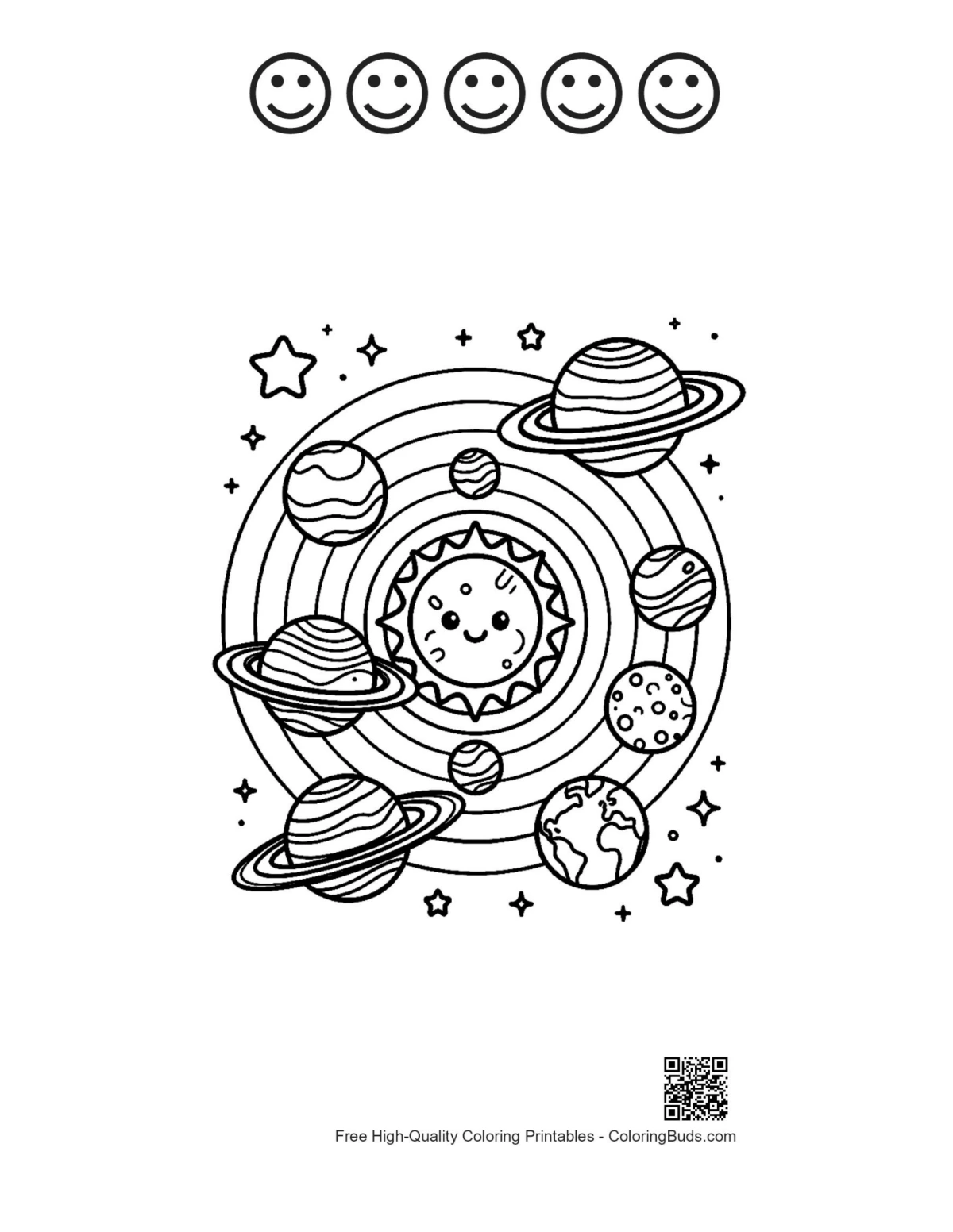 Printable with planets solar flare universe 5 happy faces outlines