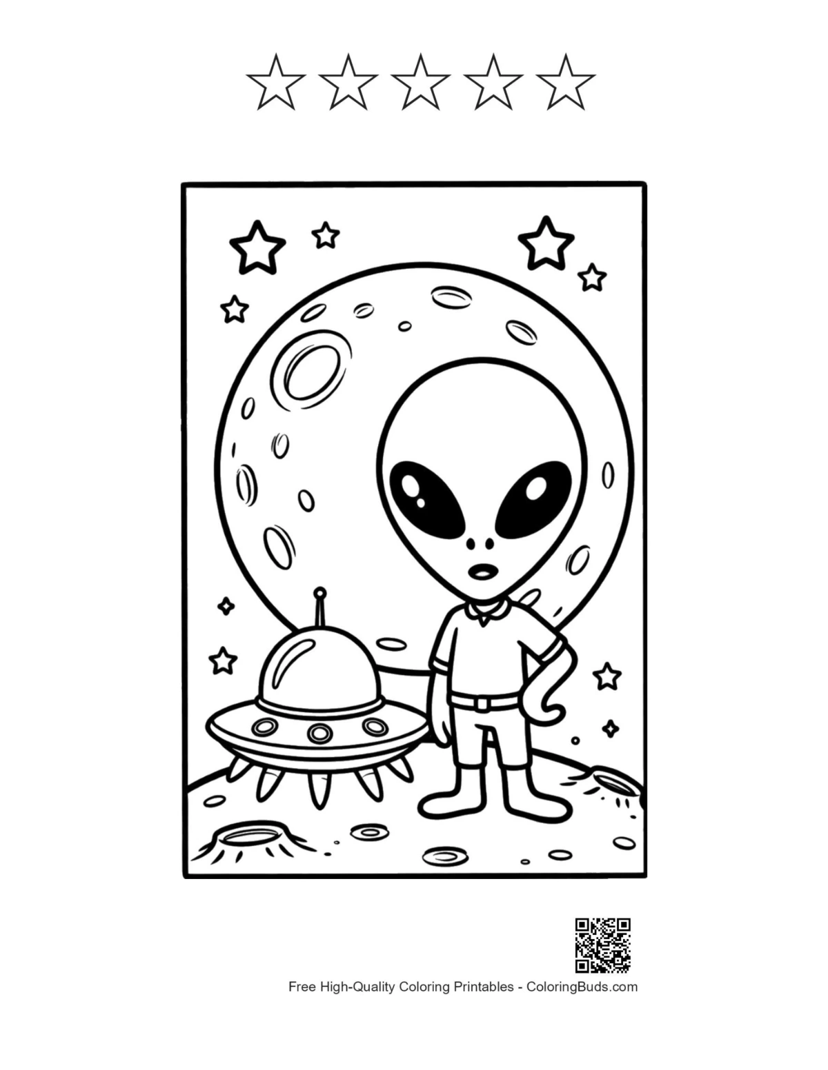 Alien astronaut planet printable with 5 star outlines