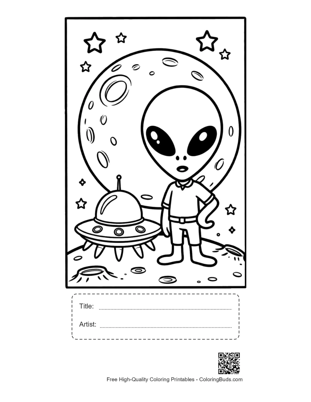 Alien astronaut giant planet printable with title box