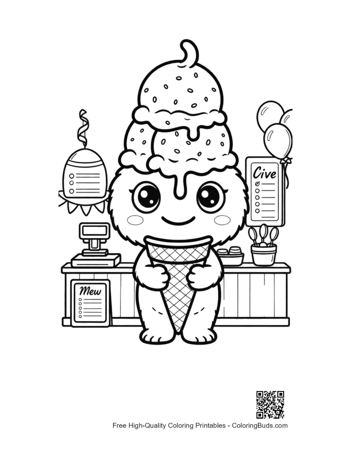Cute Little Green Man baker giant waffle cone printable
