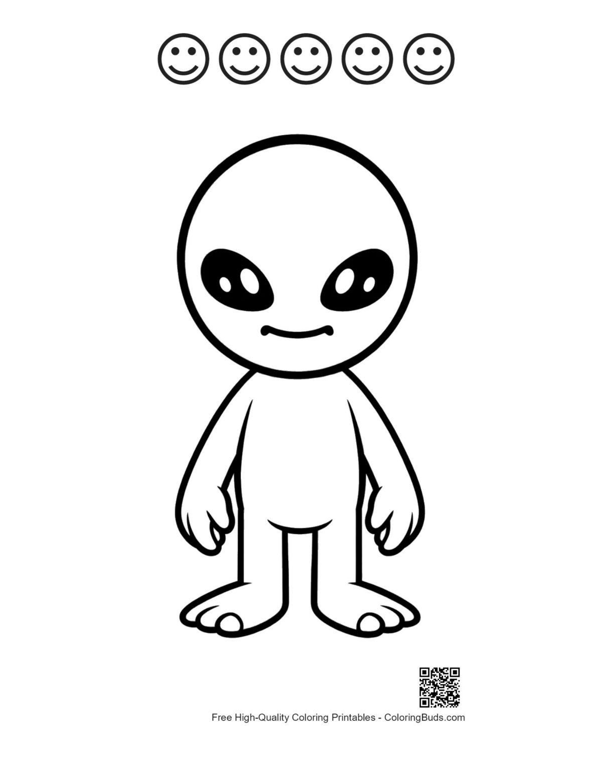 Smiling alien with happy faces outline sheet