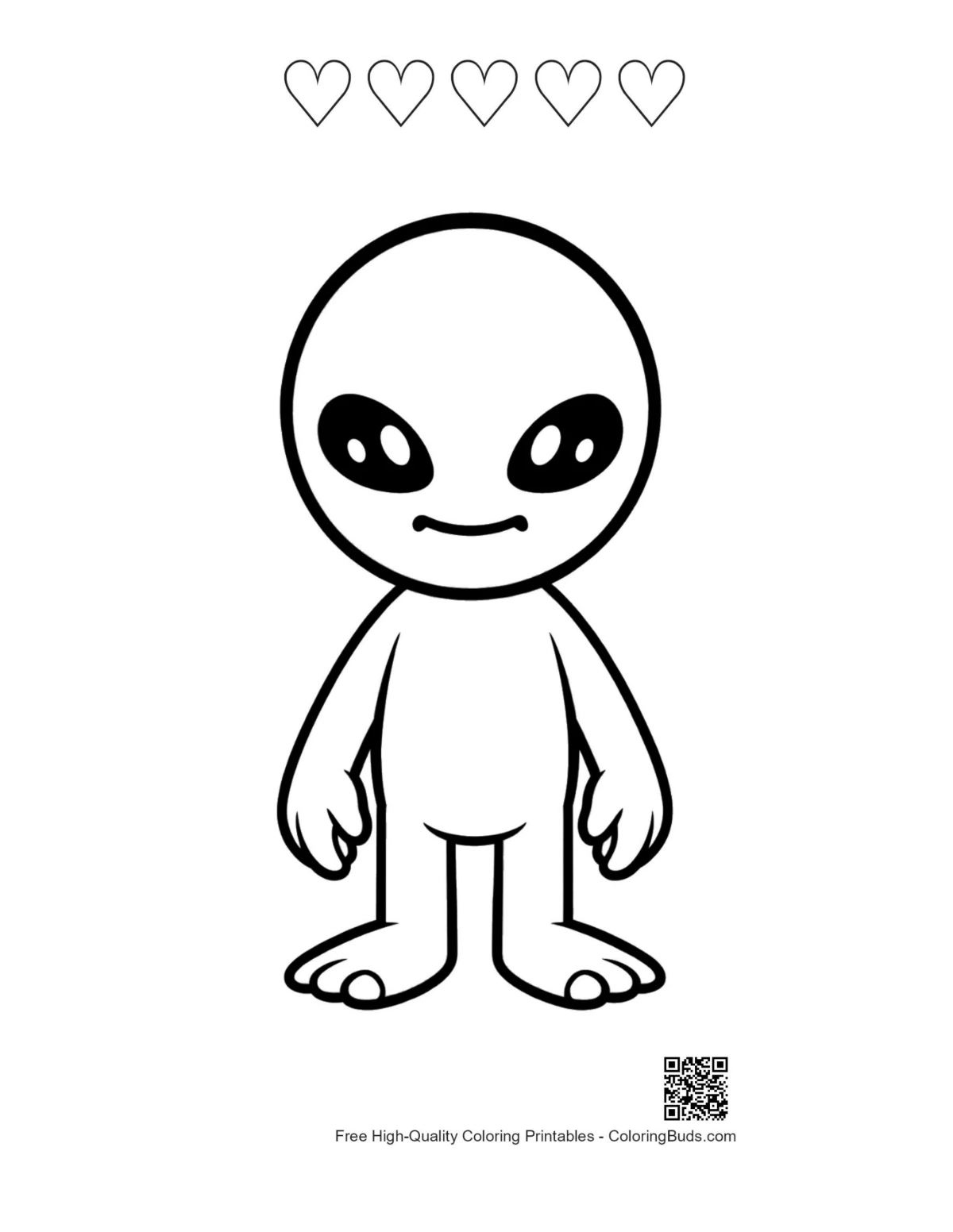 Green alien hearts coloring page printable