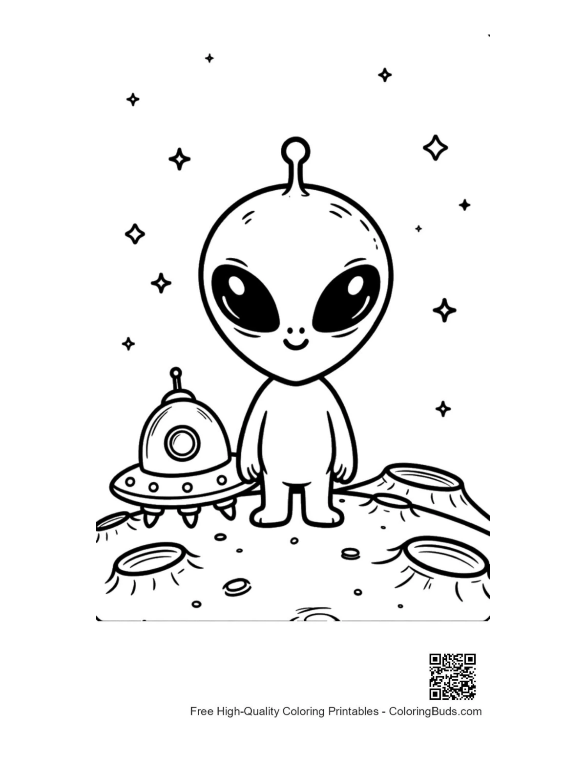 Cute little green man printable coloring page