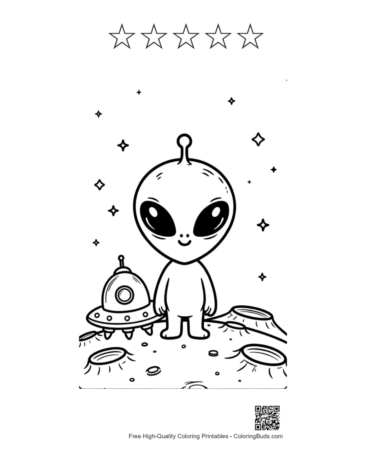 Cute little green man with stars printable outline