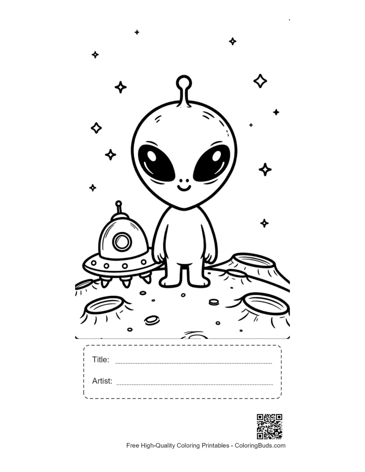 Cute little green man printable with title box
