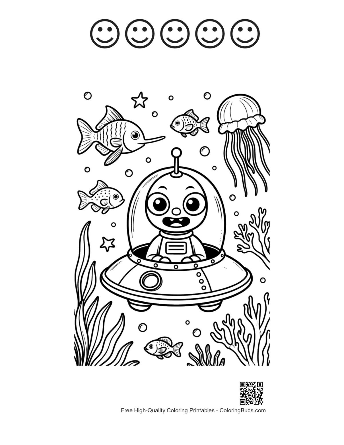 Alien mission printable with happy face outlines