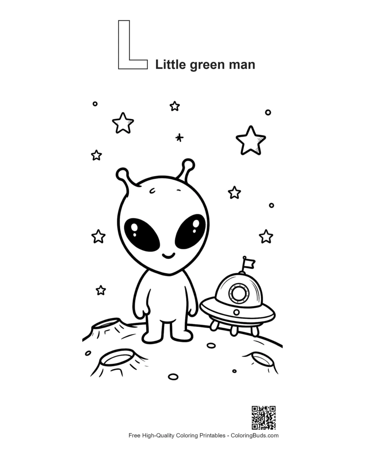 Easy Little Green Man alphabet L outline printable