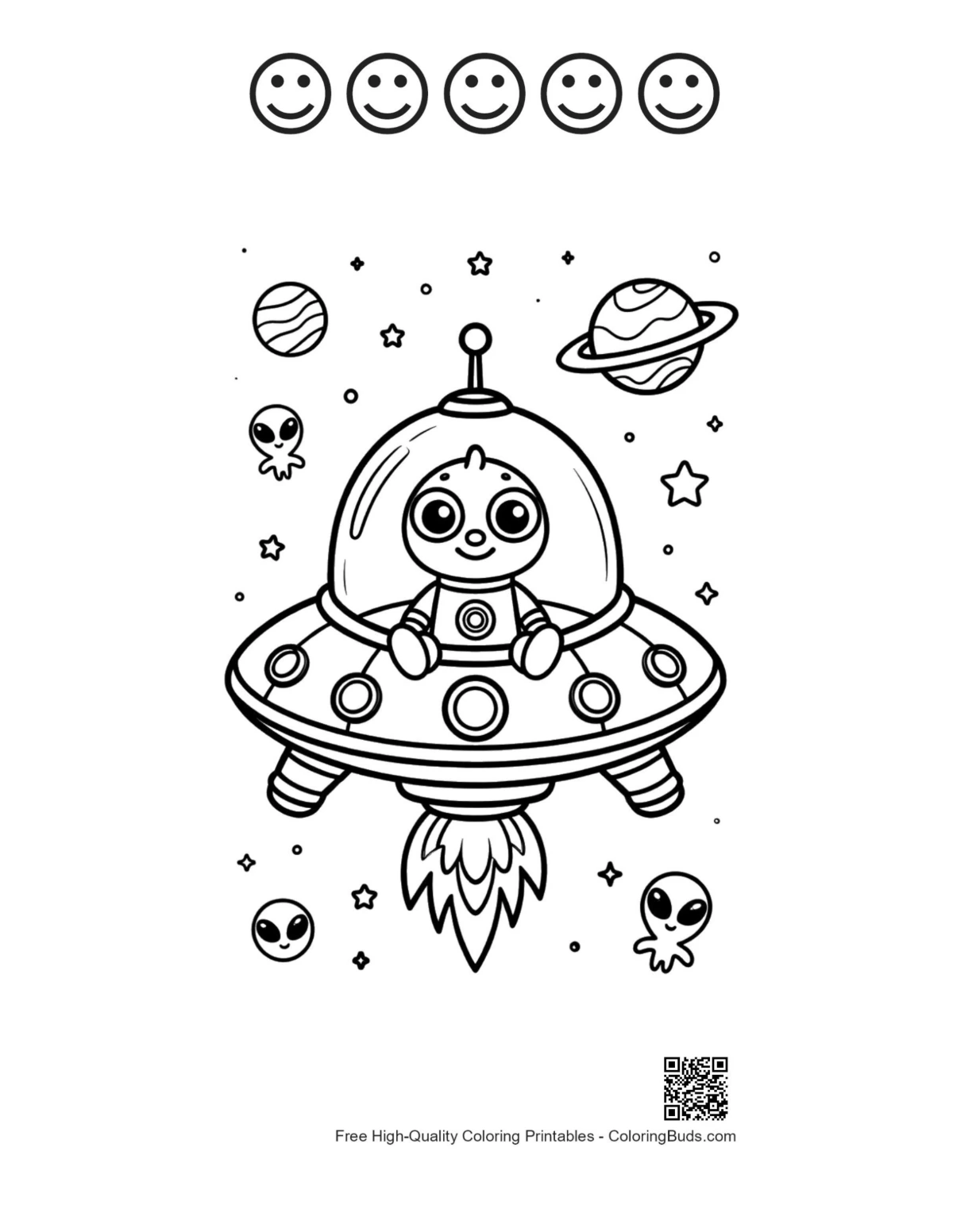 Alien pilot stars with happy face outlines printable