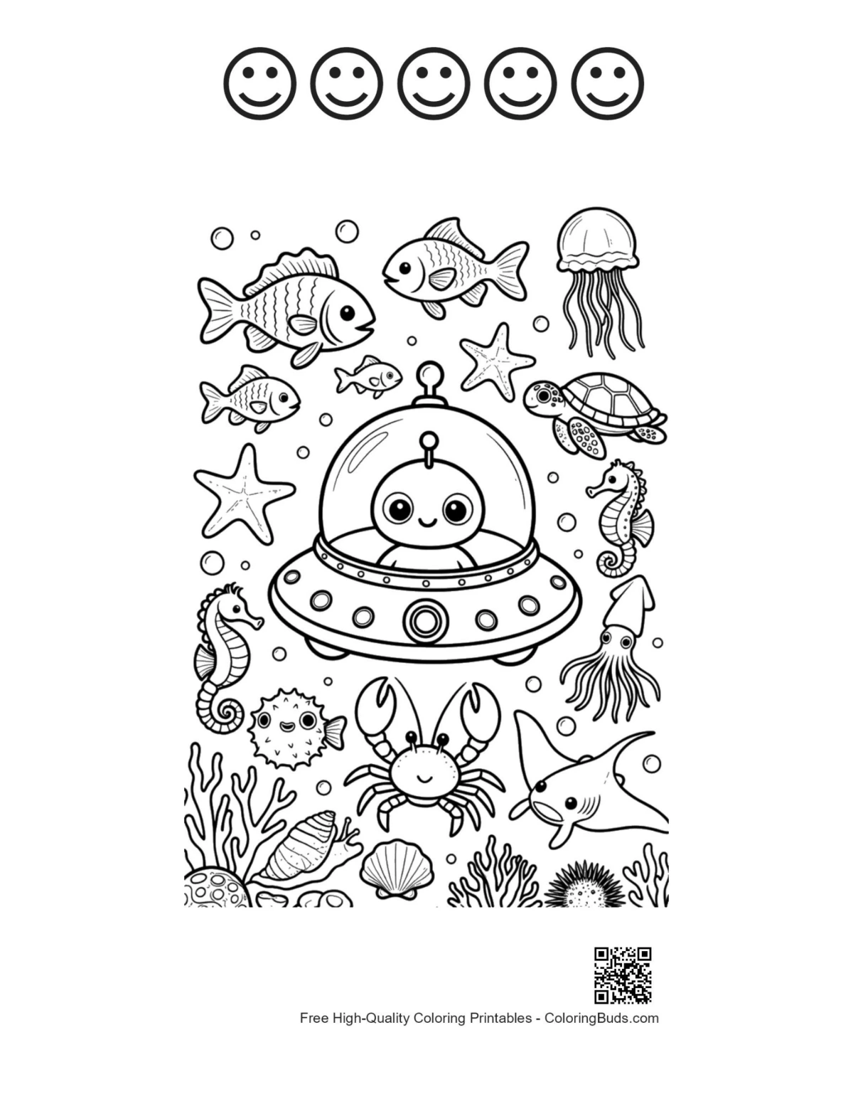Little green man fish printable happy face outlines