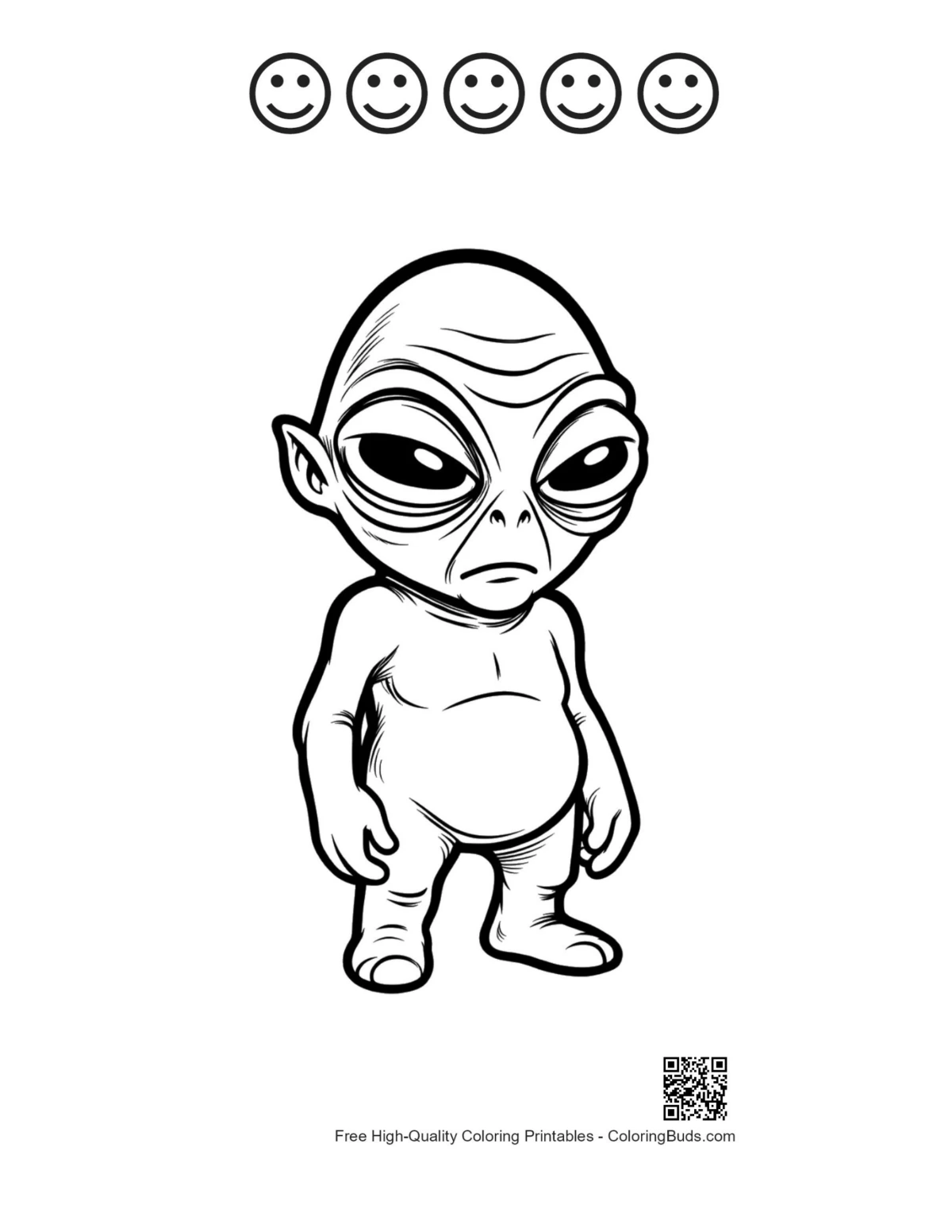 Grumpy alien sheet with happy faces outlines