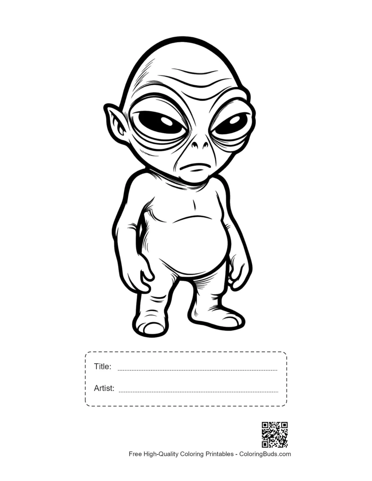 Printable grumpy alien sheet with title box