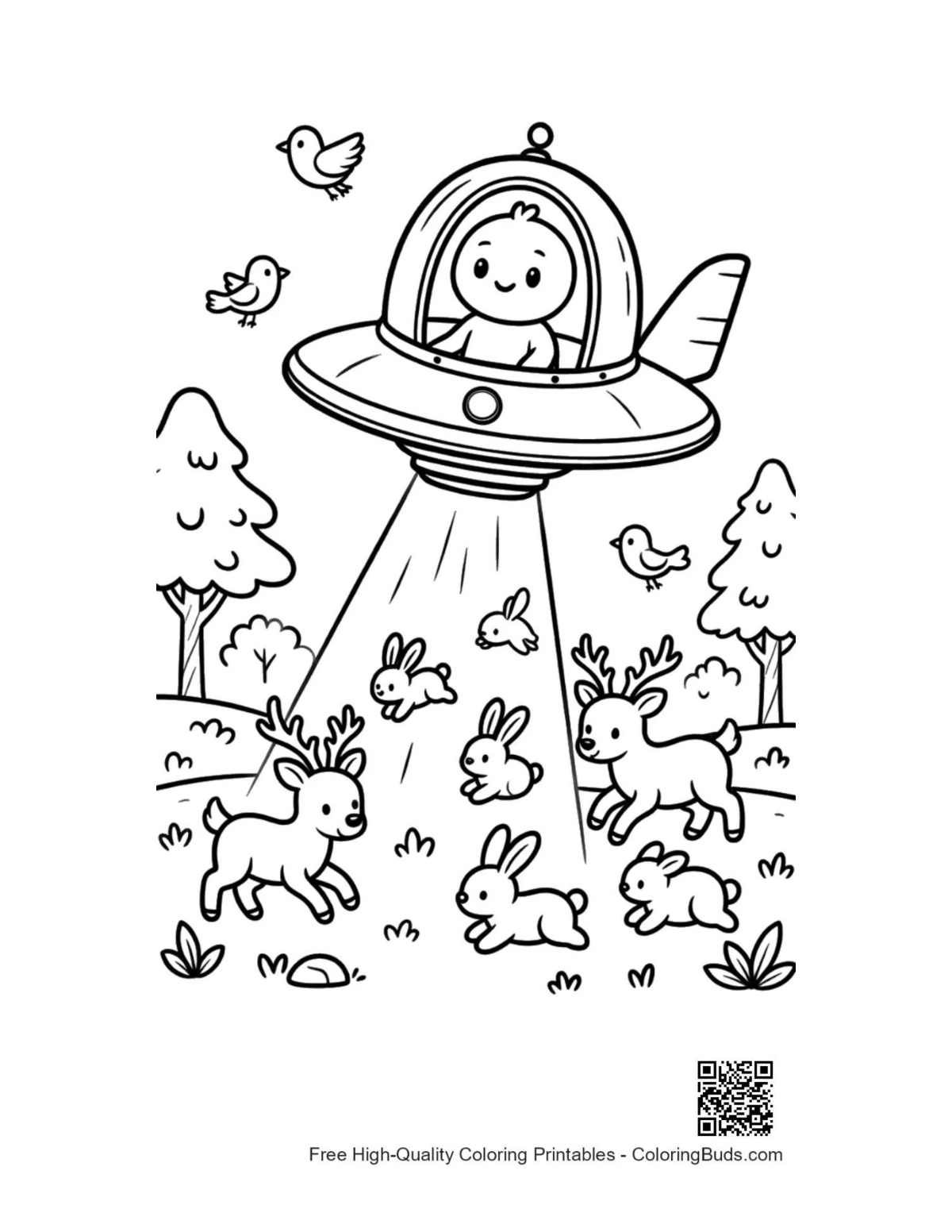 Cute little green man printable coloring page for kids