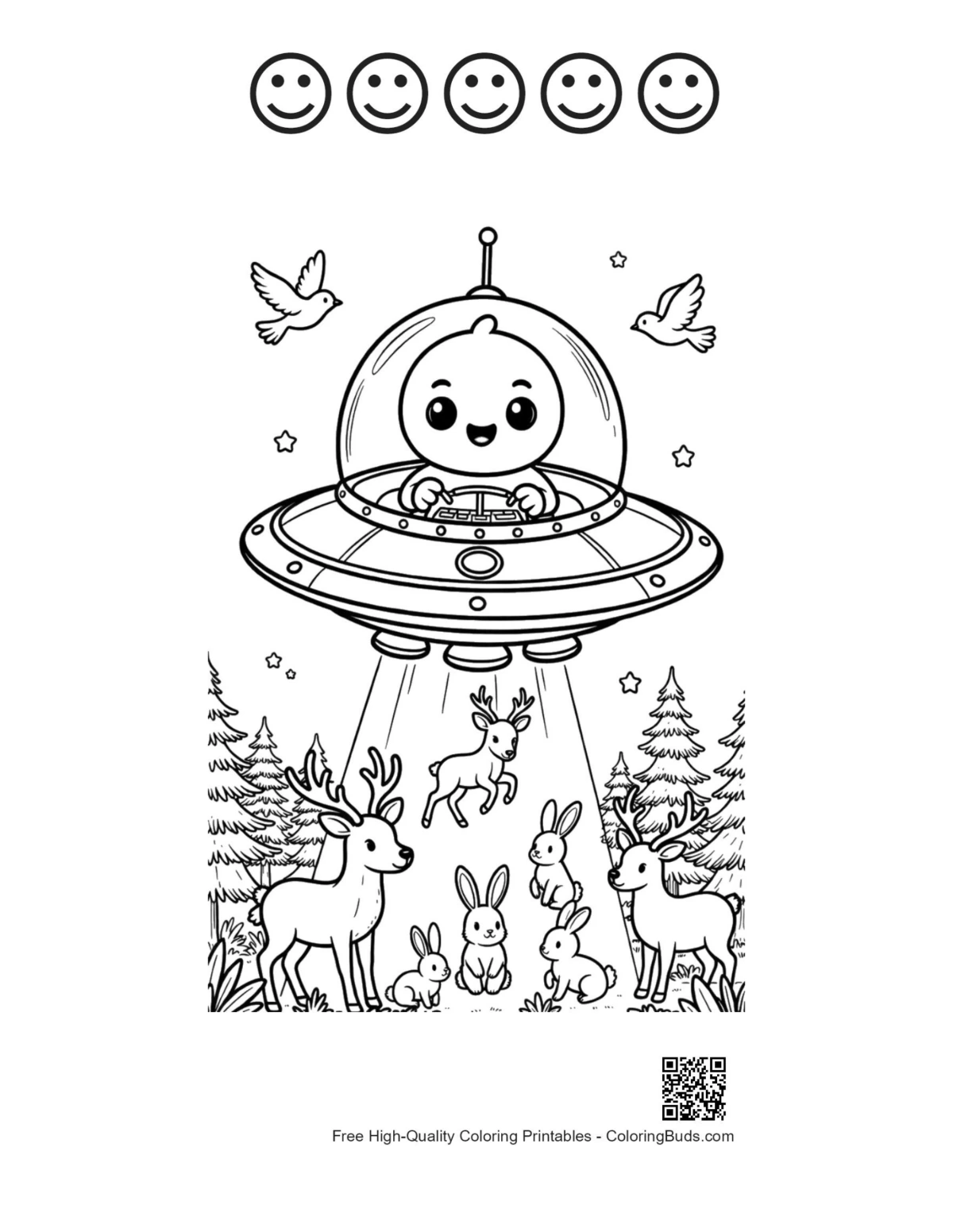 Sci-fi deer printable with 5 happy faces