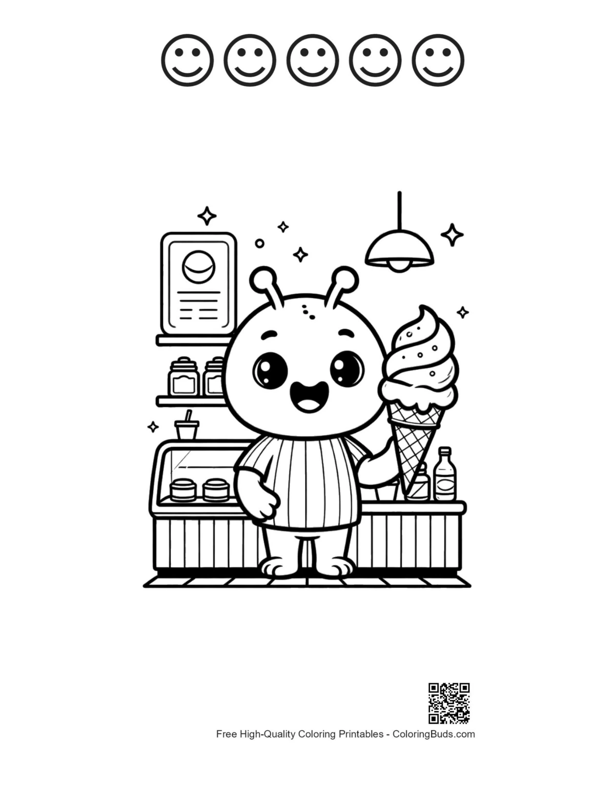 Alien printable with 5 happy face outlines