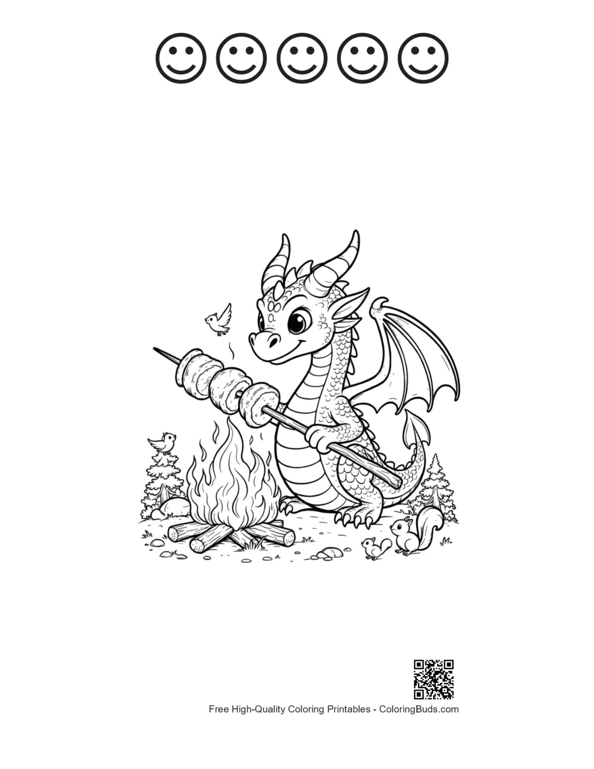 Fire dragon bonfire printable with 5 happy faces
