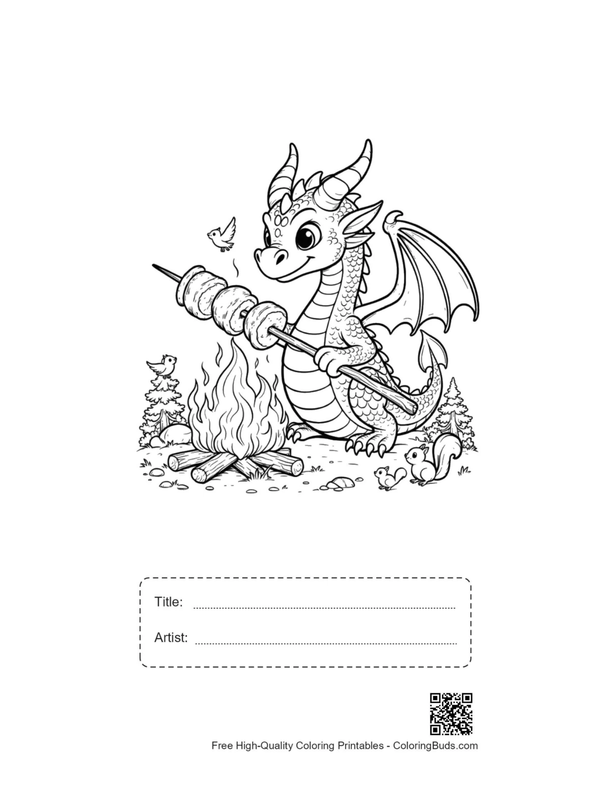 Fire dragon bonfire printable with title artist box