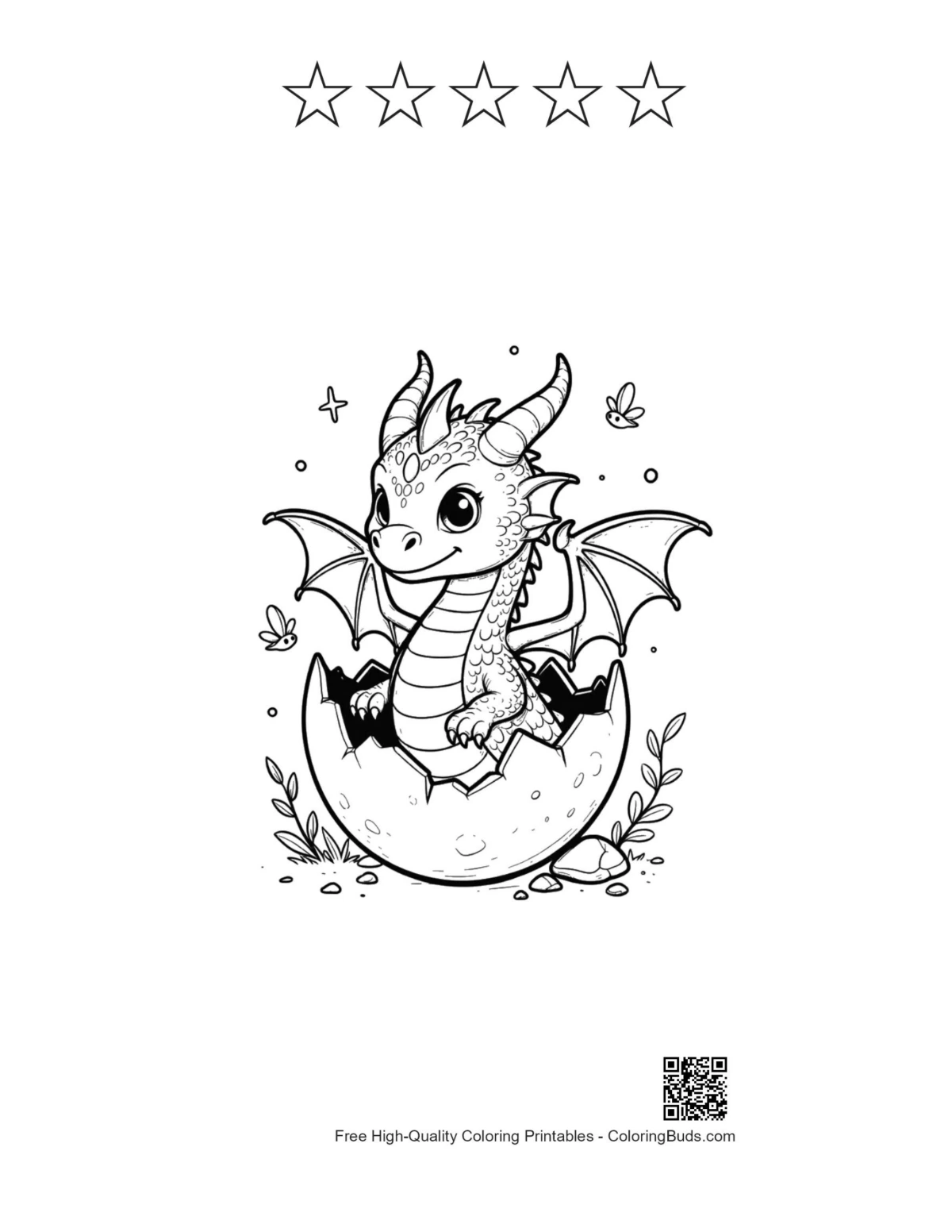 Newborn fire dragon printable with 5 star outlines