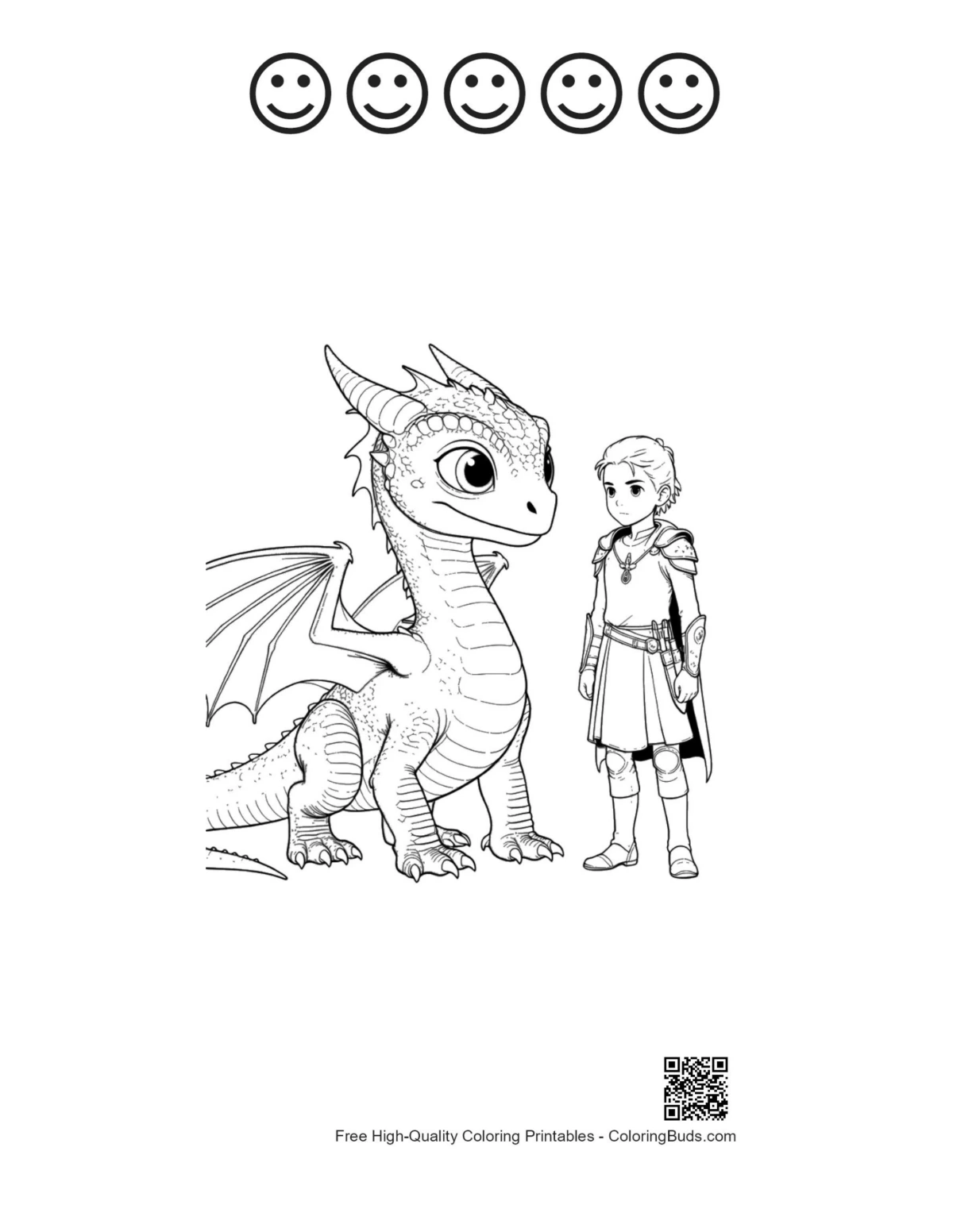 Printable baby dragon with happy face outlines
