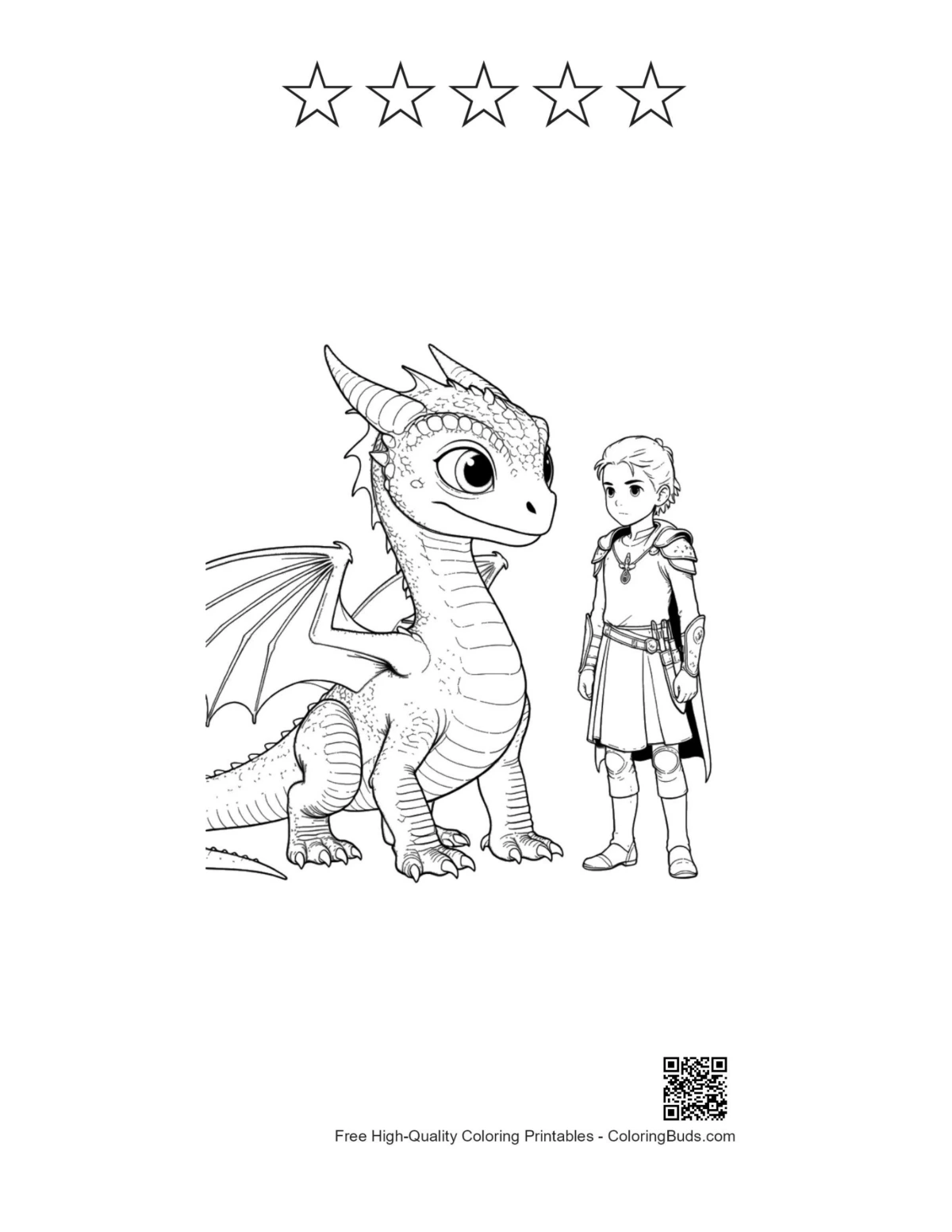 Baby dragon printable with 5 star outlines