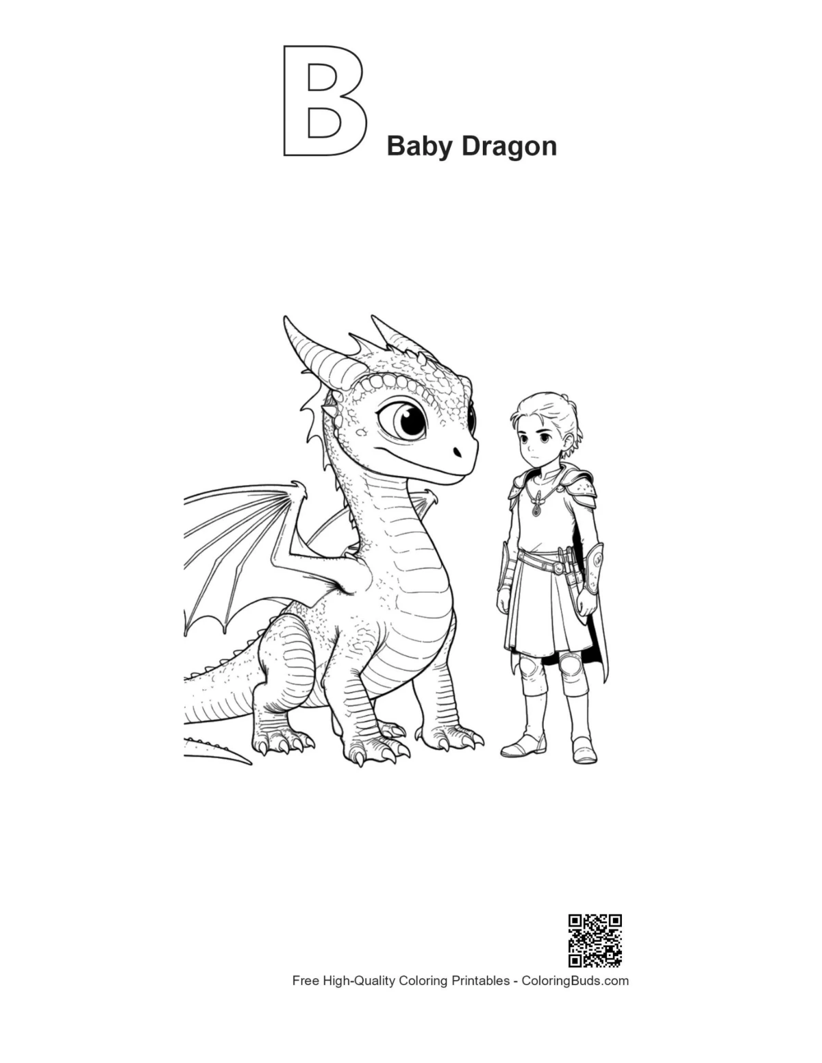 Baby dragon knight outline with alphabet B