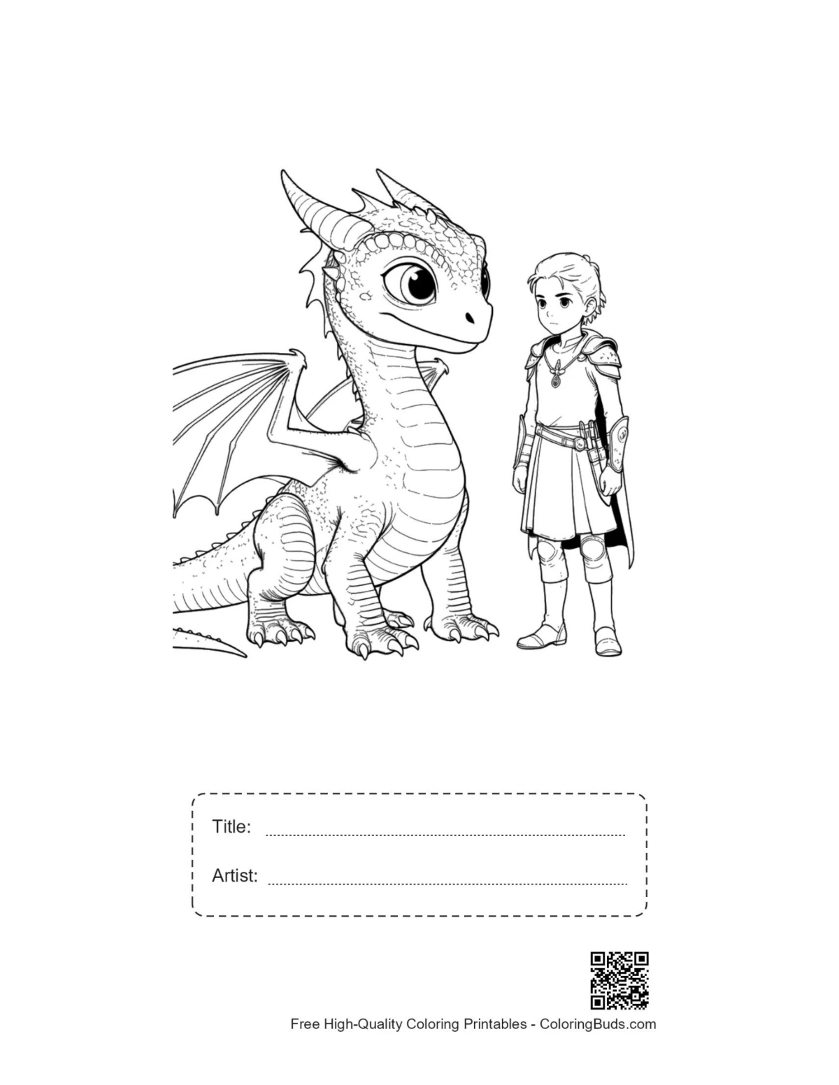 Printable baby dragon knight sheet with title box