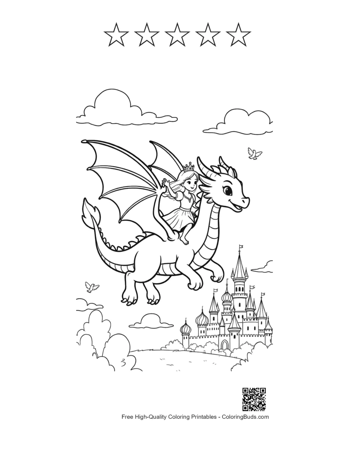 Dragon castle printable with 5 stars