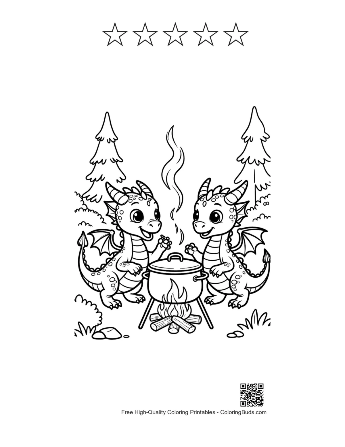 Baby dragon with 5 happy faces outline printable