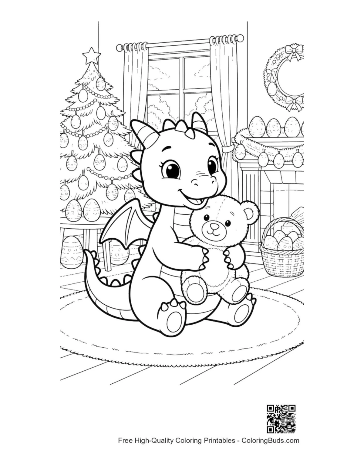 Baby dragon on comfy rug coloring page