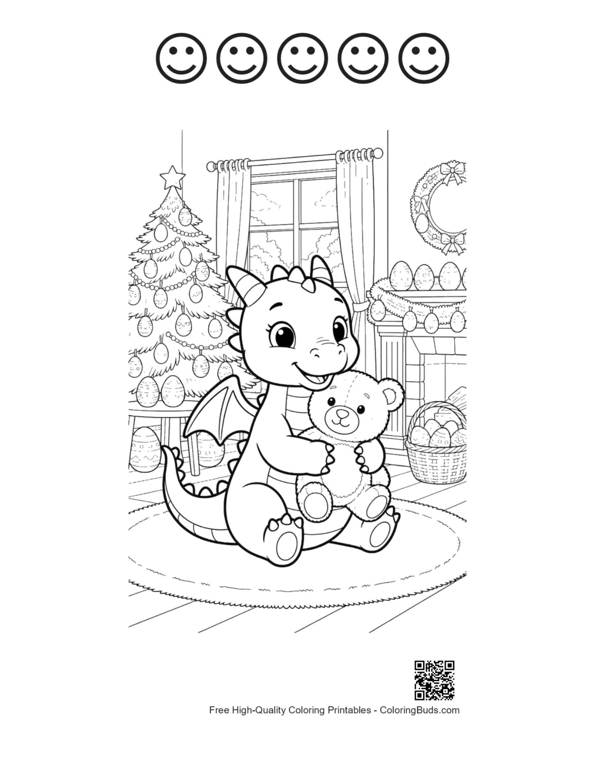 Baby dragon printable with happy faces