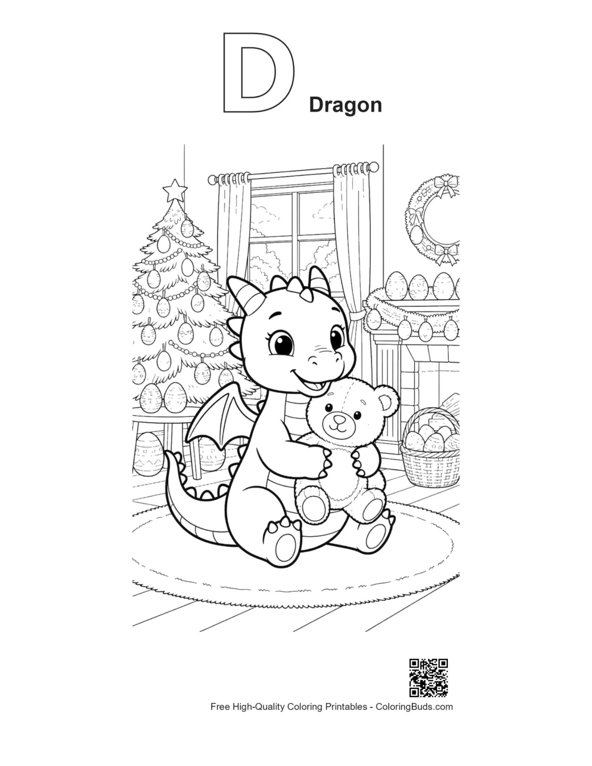 Outline Baby Dragon rug with D alphabet
