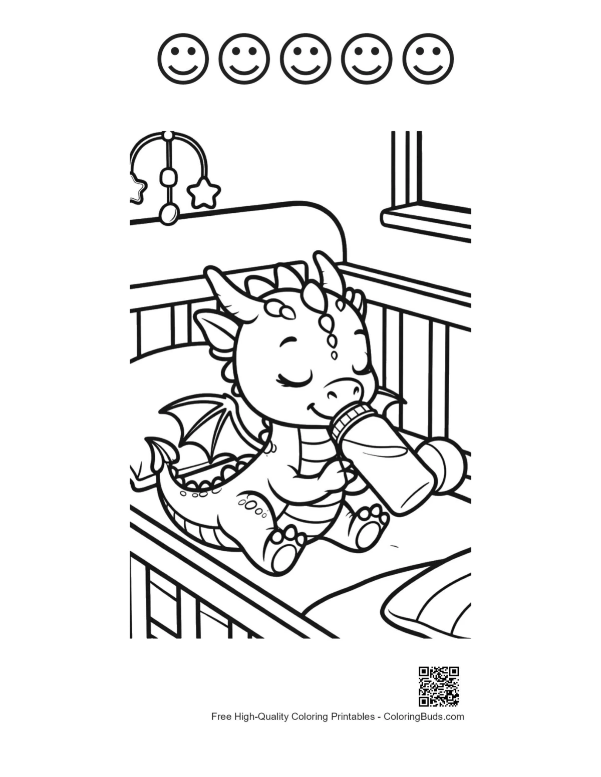 Peaceful baby dragon with happy faces printable
