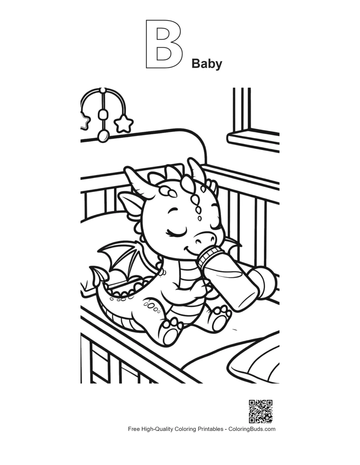 Baby dragon crib printable with B alphabet outline