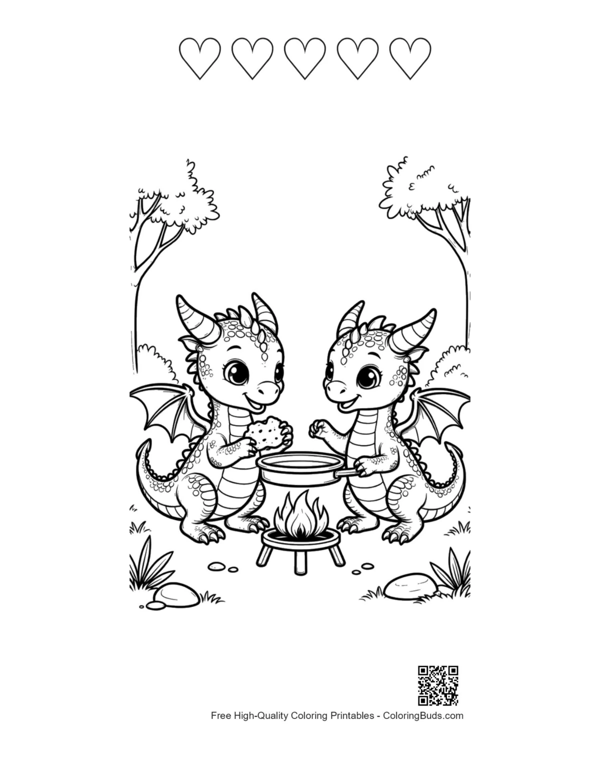 Baby dragon campfire printable 5 heart outline