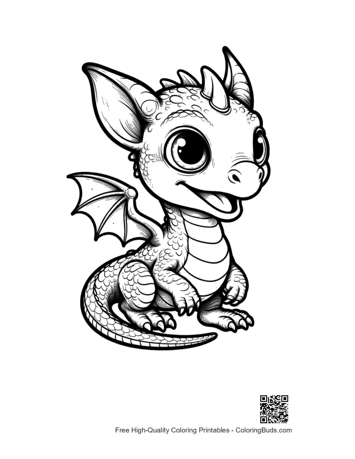 Cute baby dragon coloring page
