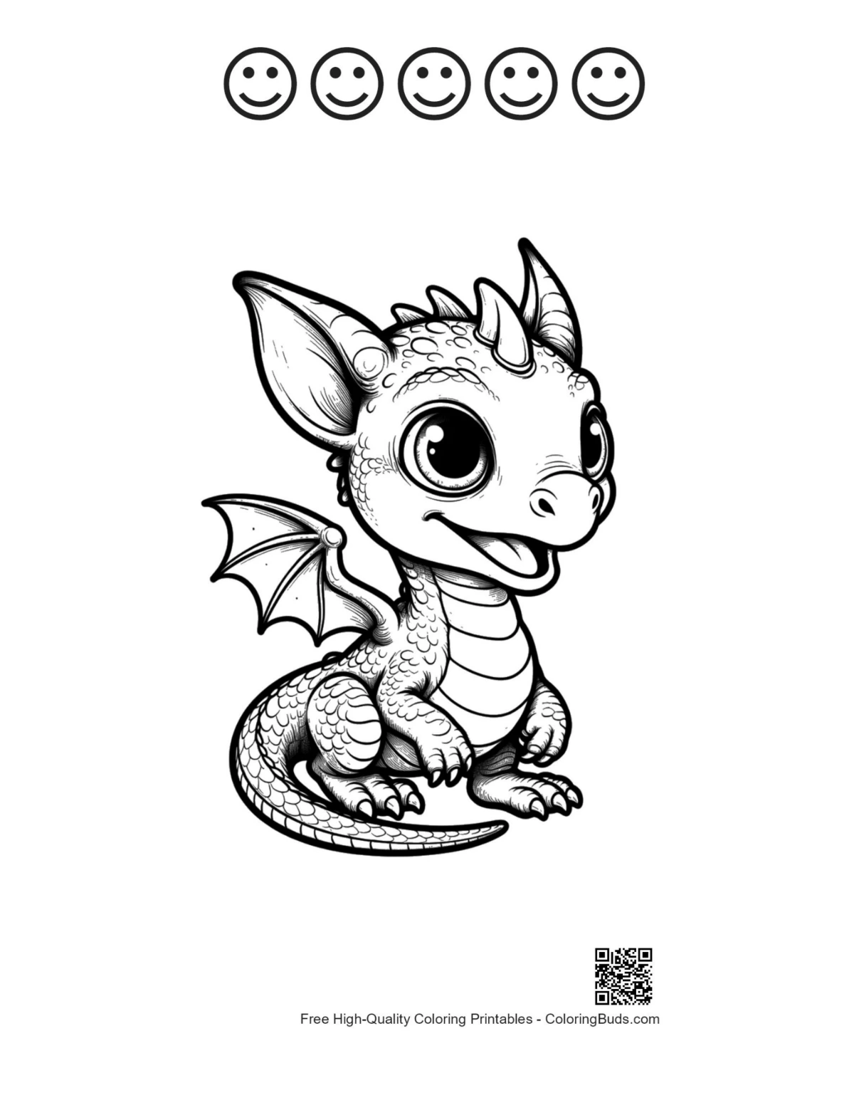 Baby dragon coloring with happy faces printable