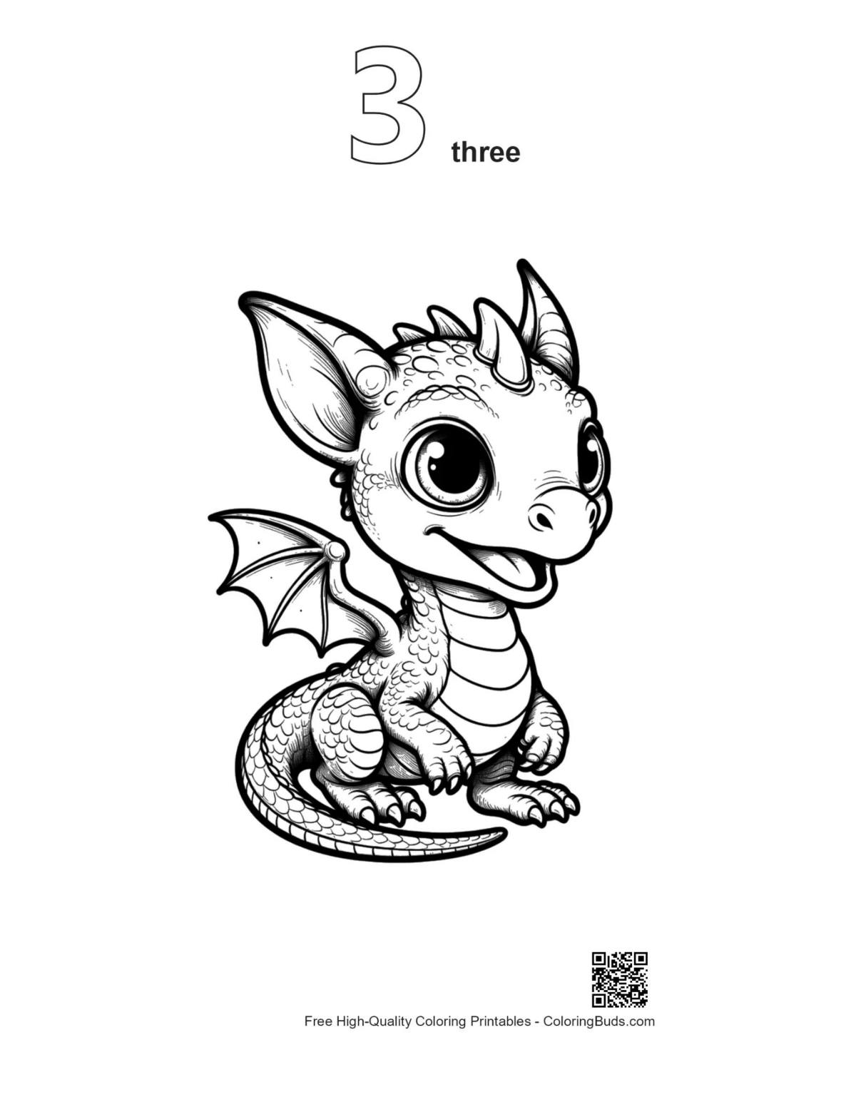 Baby dragon coloring page printable #3 outline