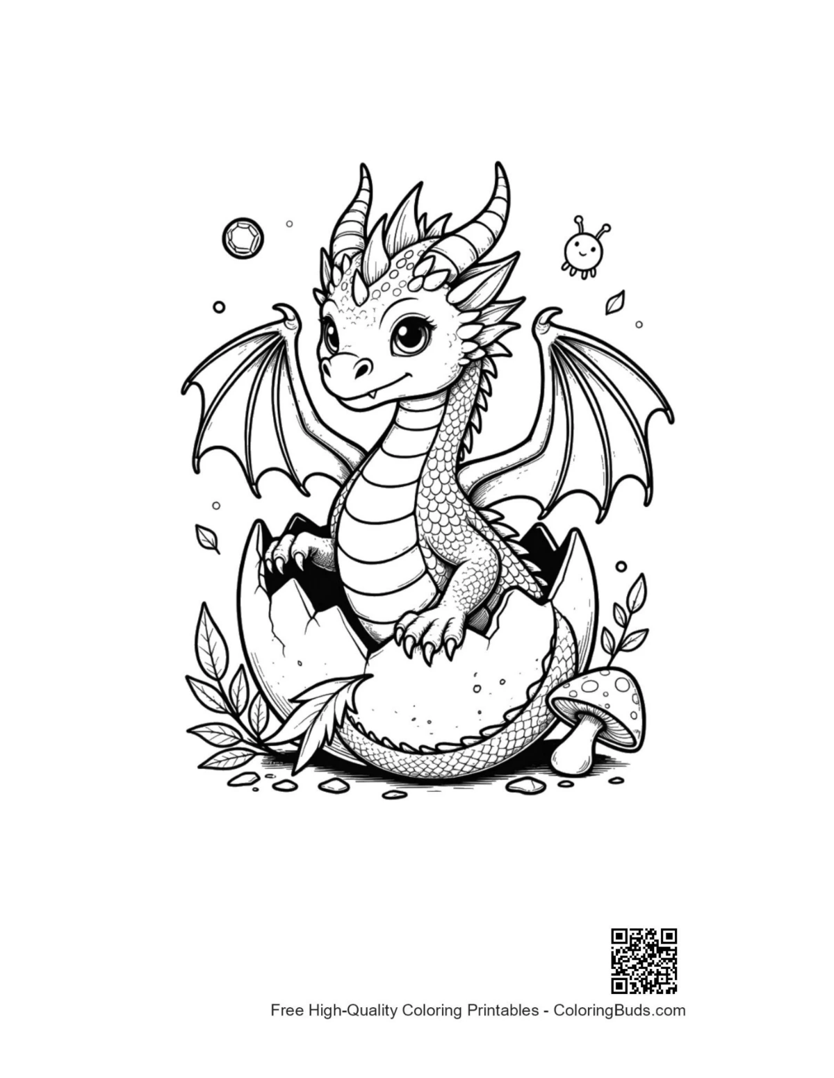 Cute baby fire dragon hatching magic egg coloring printable
