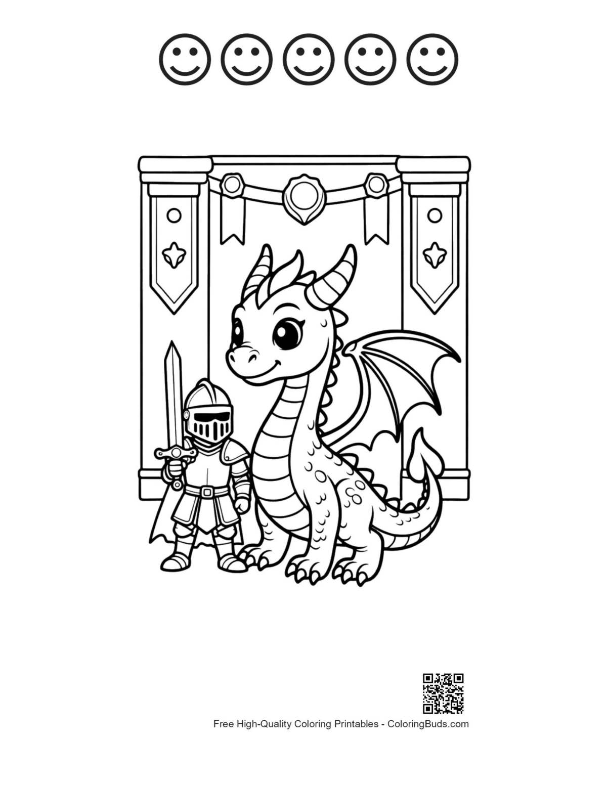 Cute dragon knight 5 happy face outline printable