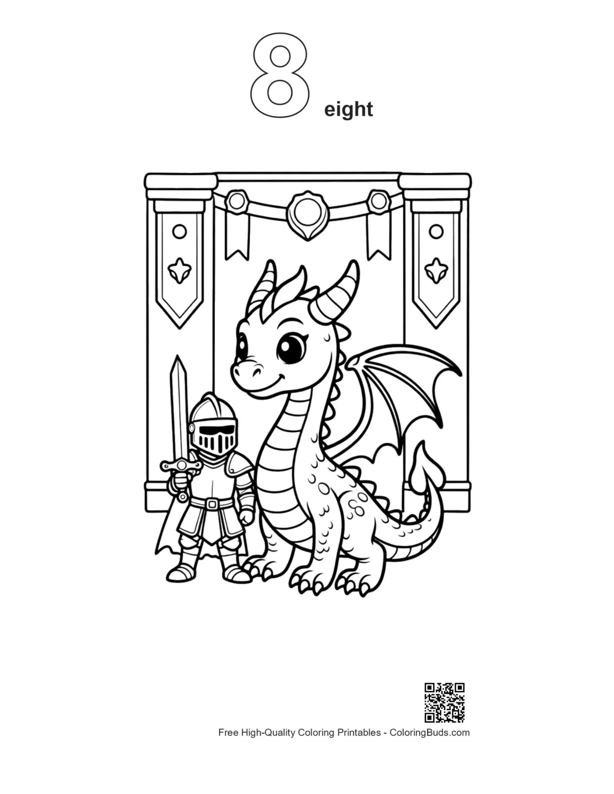 Cute dragon knight printable outline number 8