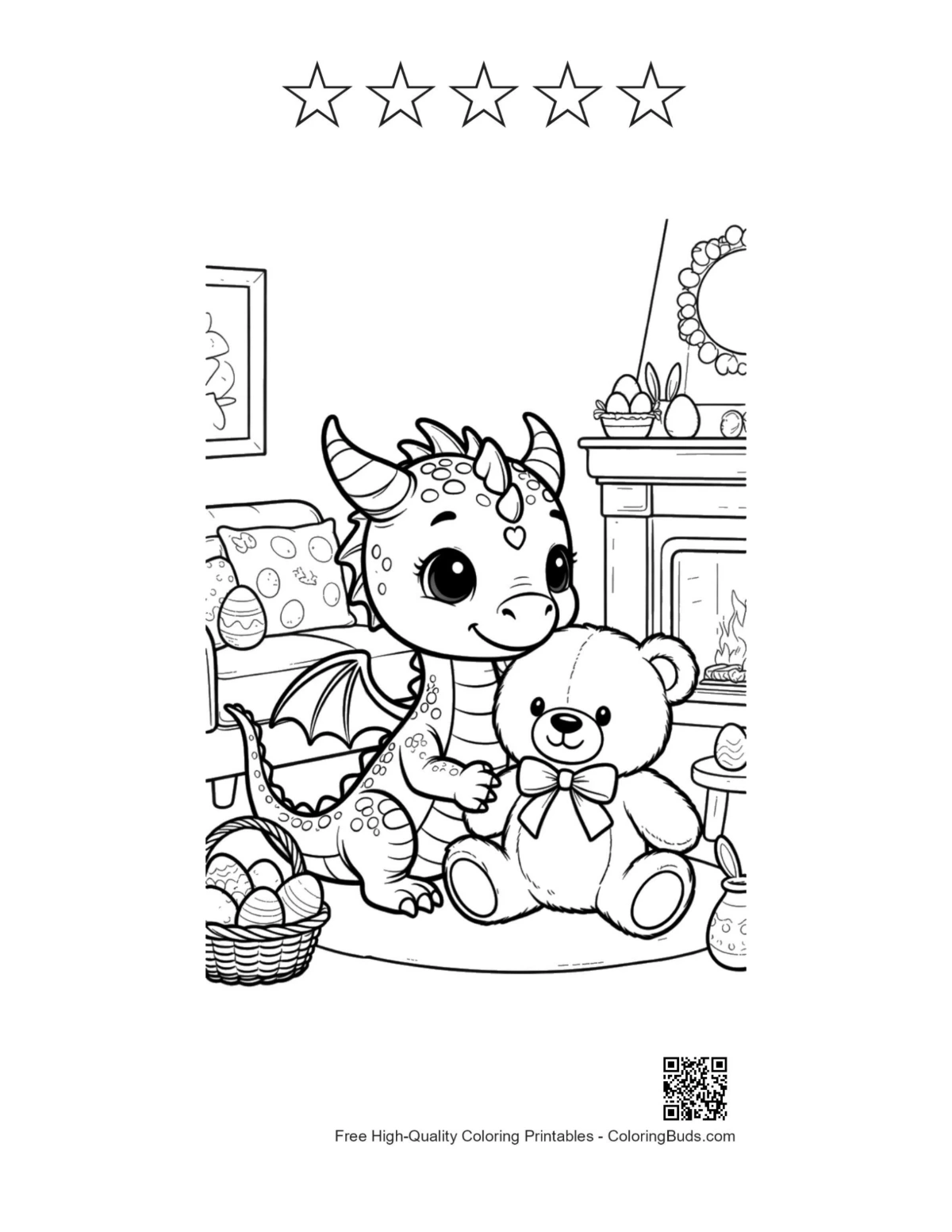 Baby Dragon teddy bear tight with star outline coloring