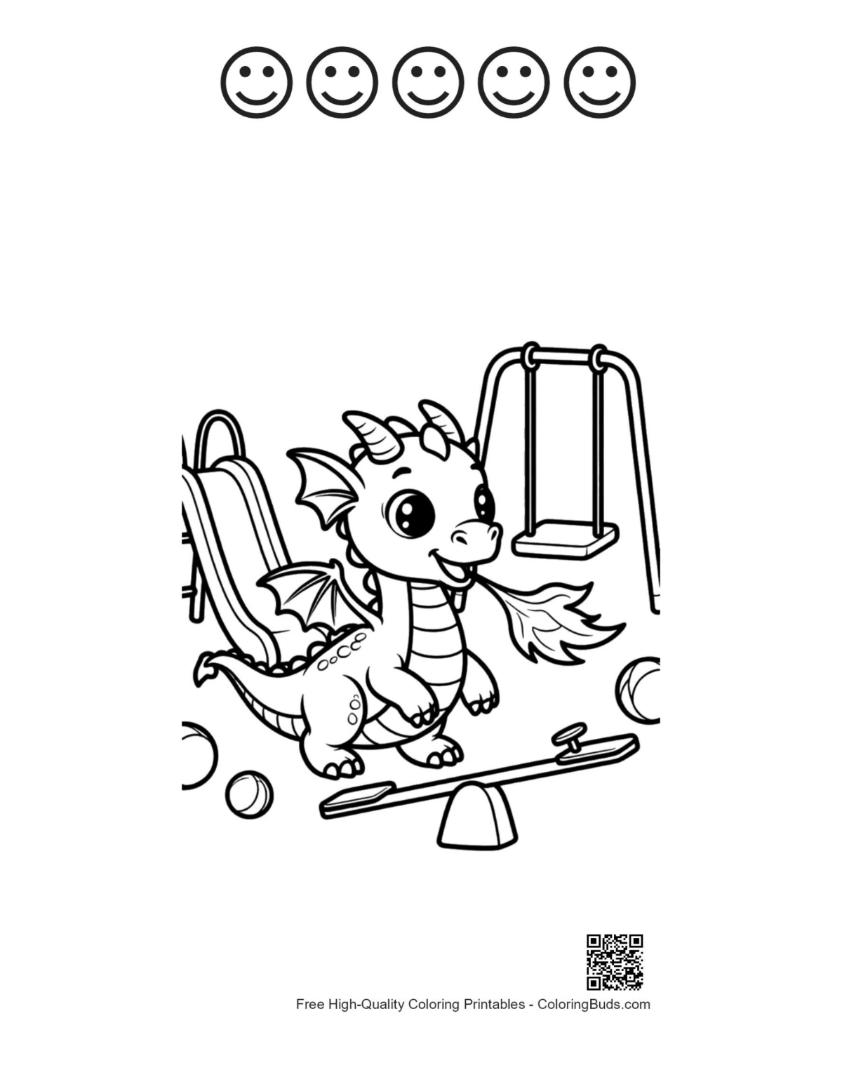 Cute seesaw Dragon with happy faces printable