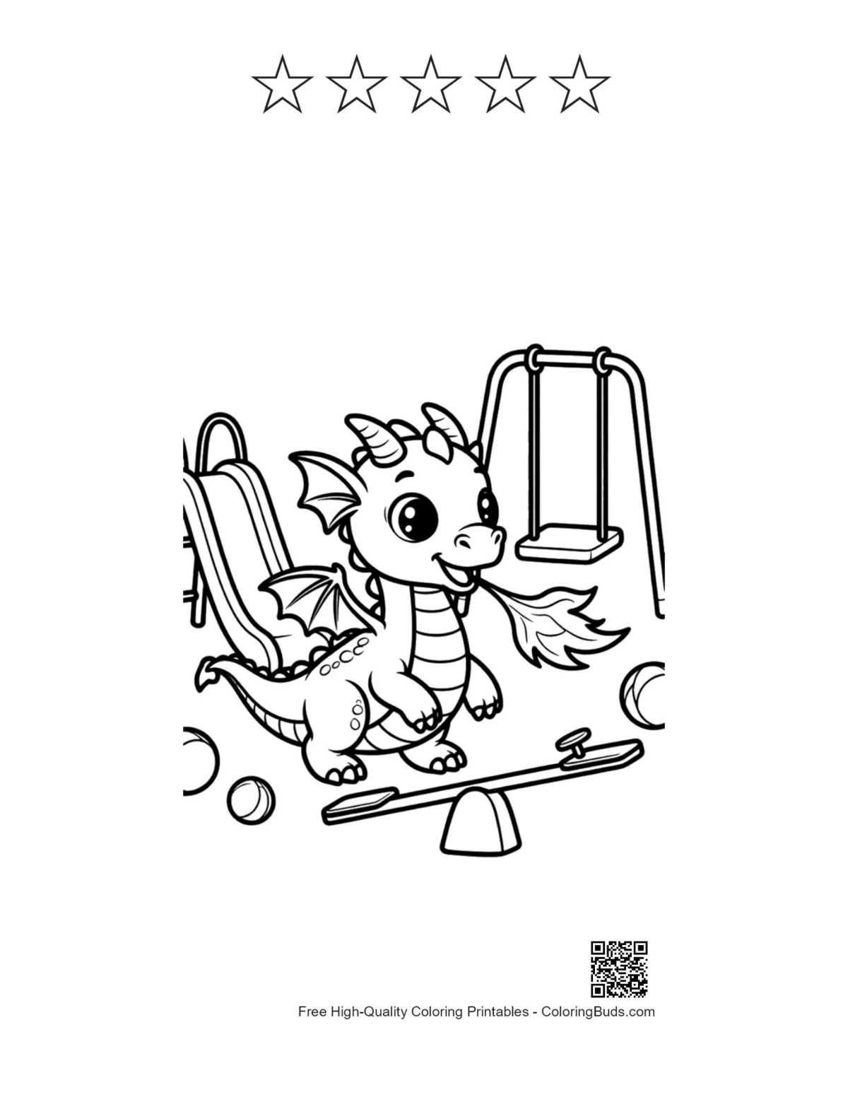 Baby Dragon seesaw printable with 5 stars outline