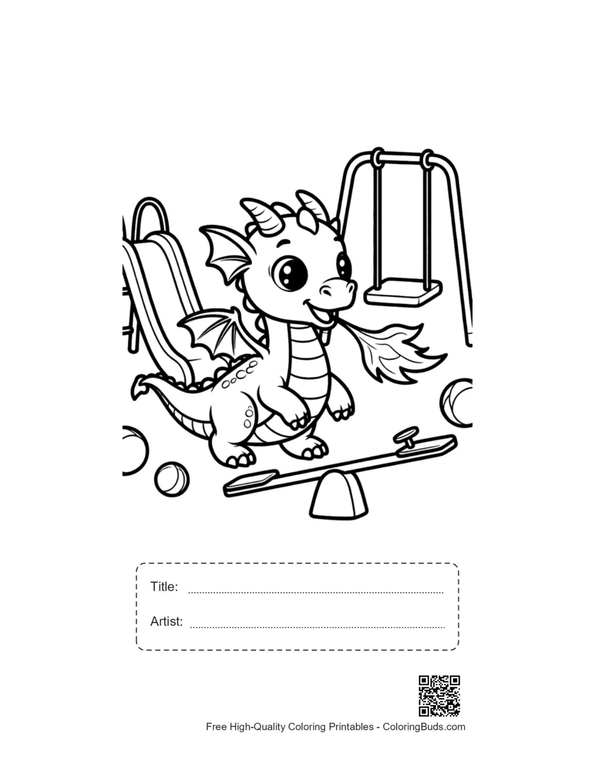 Cute Baby Dragon seesaw printable with title box