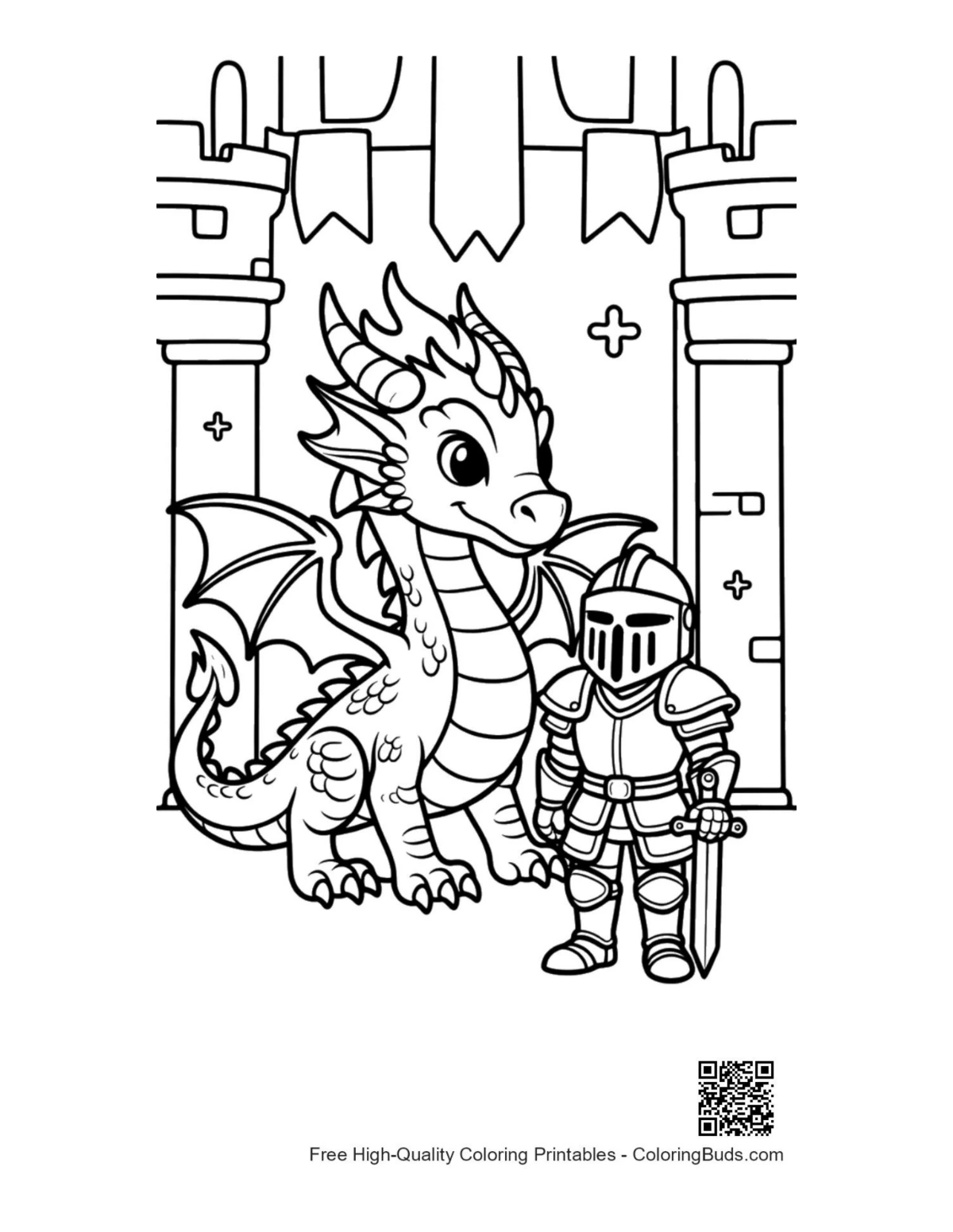 Cute fire dragon printable coloring page for kids